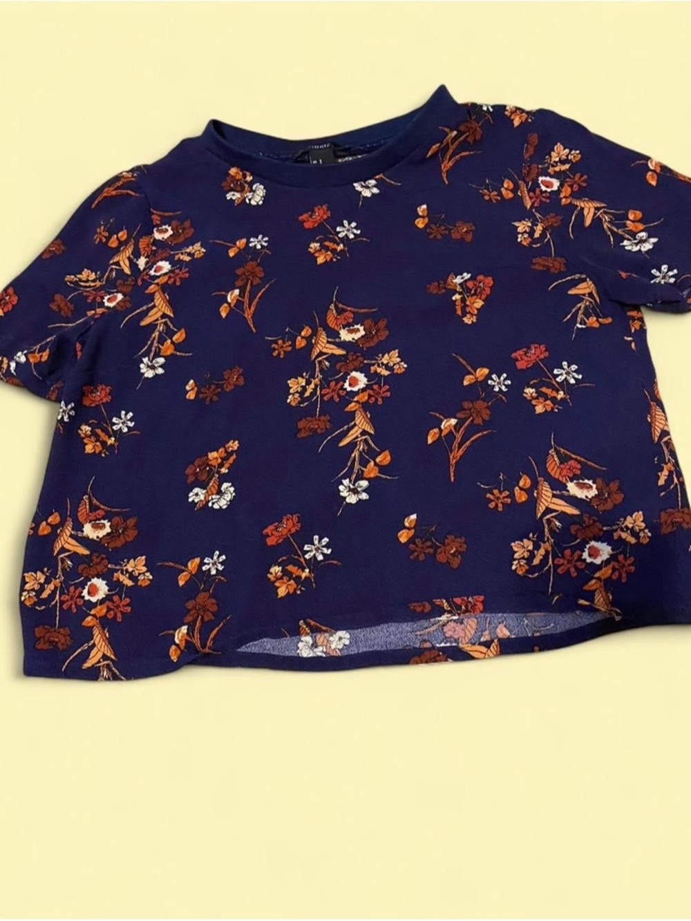 Forever 21 Navy Floral Short Sleeve Tee with Orange & White Blooms